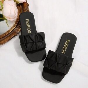Ruched Pleated Slip On Slide Sandals